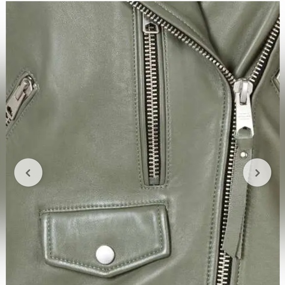 ALL SAINTS Darnley Slim Fit Biker olive/Sage green 100% Lamb Leather Jacket- 6 - Picture 9 of 16